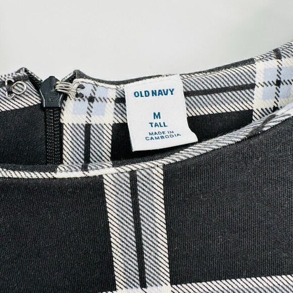 Old Navy Size Medium Tall Gray Plaid Sleeveless Stretch Knit Career A Line Dress - Picture 6 of 10
